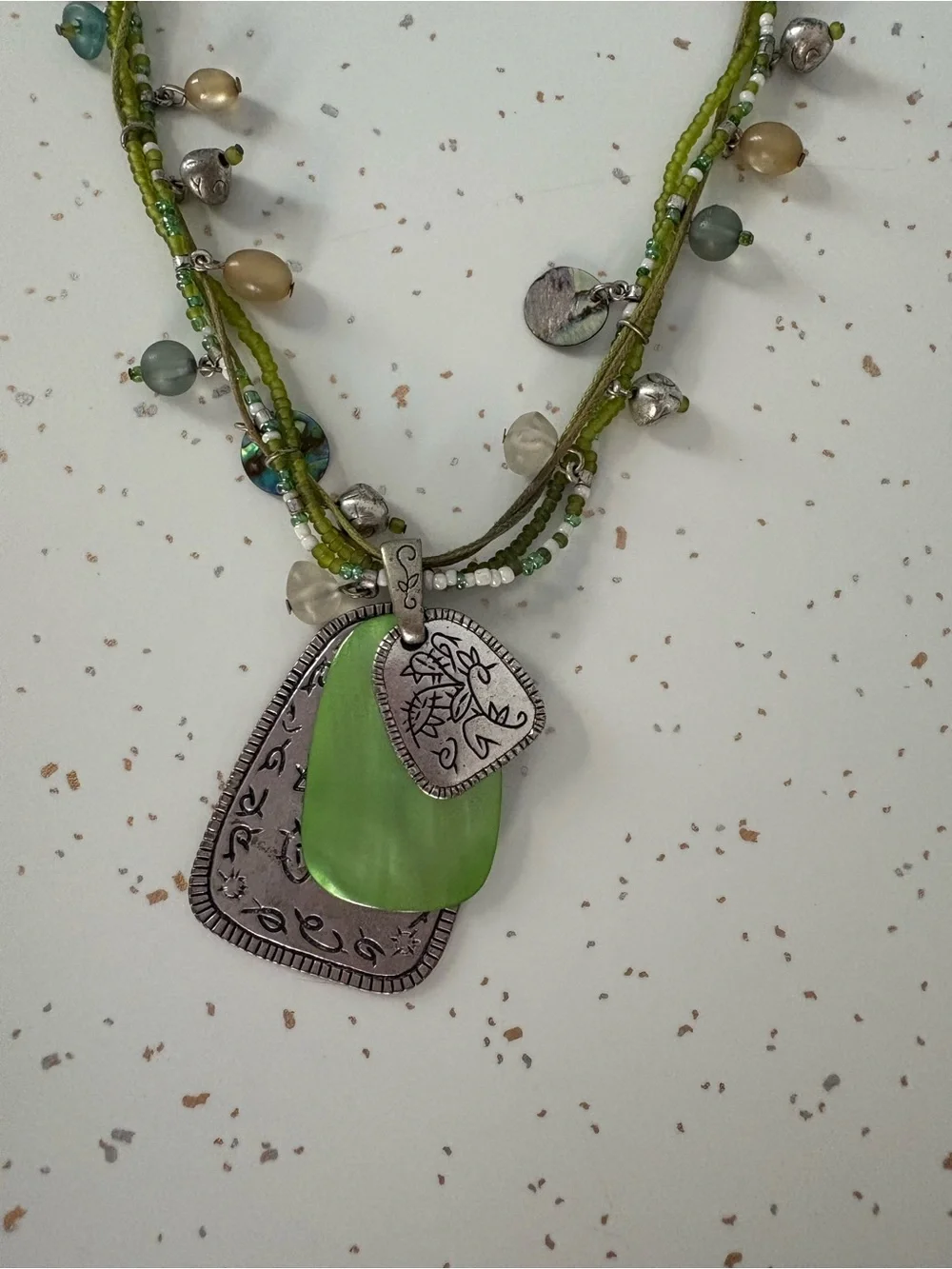 Vintage necklace Bundle- Green Layered Bead Pendant Necklace with Black and gold